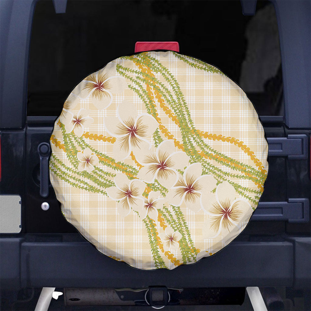 Melemele Ahiahia Hawai'i Palaka Plumeria Spare Tire Cover Puakenikeni and Maile Lei