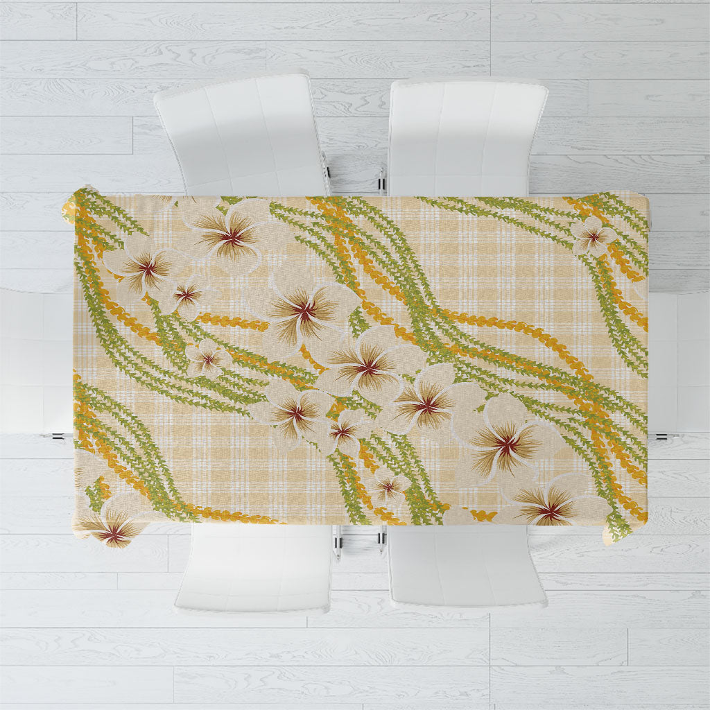 Melemele Ahiahia Hawai'i Palaka Plumeria Tablecloth Puakenikeni and Maile Lei