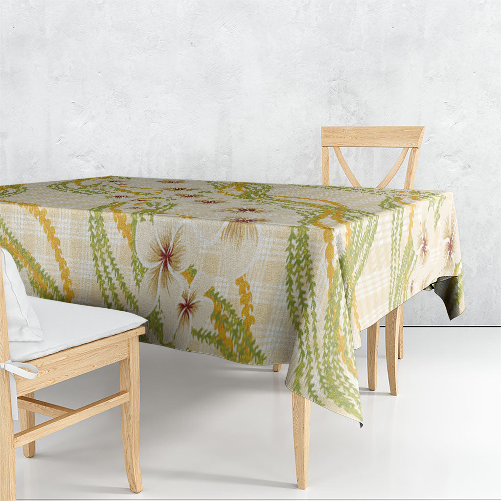 Melemele Ahiahia Hawai'i Palaka Plumeria Tablecloth Puakenikeni and Maile Lei