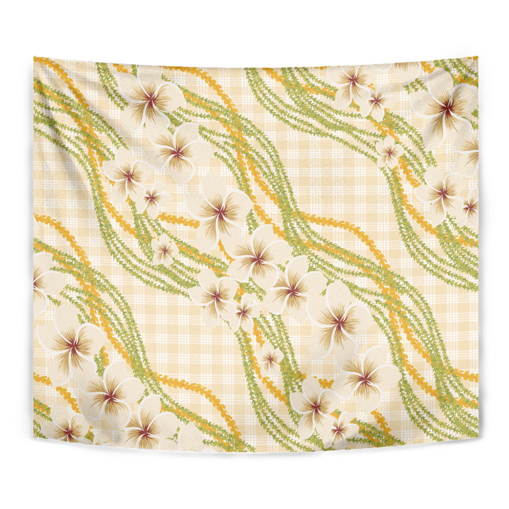 Melemele Ahiahia Hawai'i Palaka Plumeria Tapestry Puakenikeni and Maile Lei