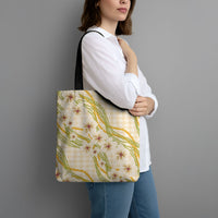 Melemele Ahiahia Hawai'i Palaka Plumeria Tote Bag Puakenikeni and Maile Lei