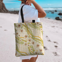 Melemele Ahiahia Hawai'i Palaka Plumeria Tote Bag Puakenikeni and Maile Lei