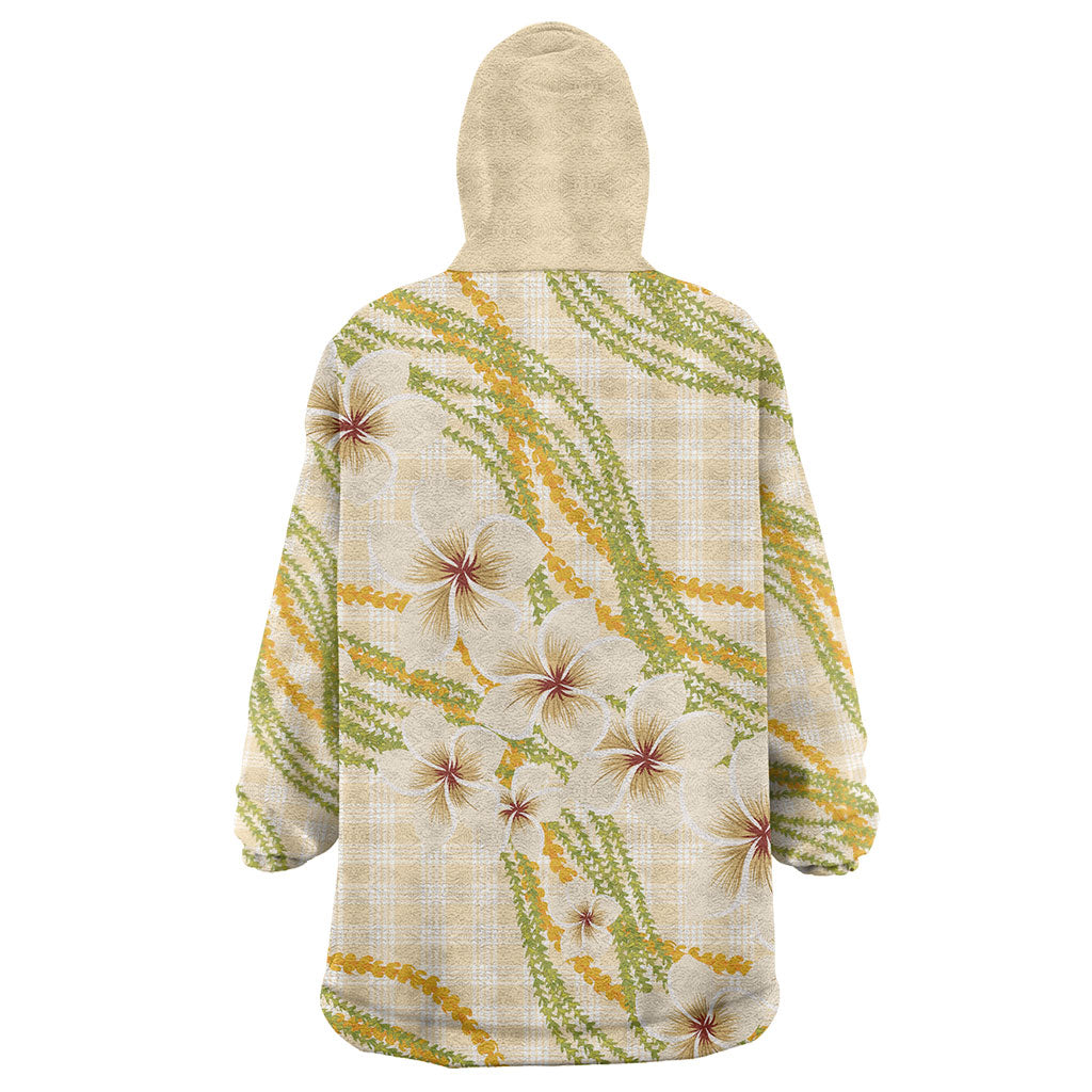 Melemele Ahiahia Hawai'i Palaka Plumeria Wearable Blanket Hoodie Puakenikeni and Maile Lei