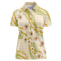 Melemele Ahiahia Hawai'i Palaka Plumeria Women Polo Shirt Puakenikeni and Maile Lei