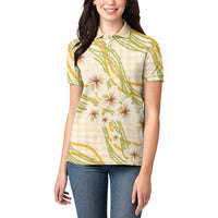 Melemele Ahiahia Hawai'i Palaka Plumeria Women Polo Shirt Puakenikeni and Maile Lei