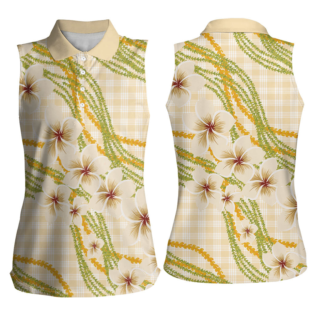 Melemele Ahiahia Hawai'i Palaka Plumeria Women Sleeveless Polo Shirt Puakenikeni and Maile Lei