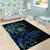 Floral Polynesian Hibiscus Tattoo Area Rug Blue Gradient Style