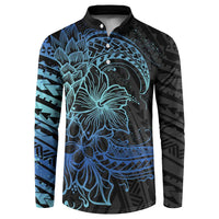Floral Polynesian Hibiscus Tattoo Button Sweatshirt Blue Gradient Style