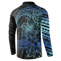 Floral Polynesian Hibiscus Tattoo Button Sweatshirt Blue Gradient Style