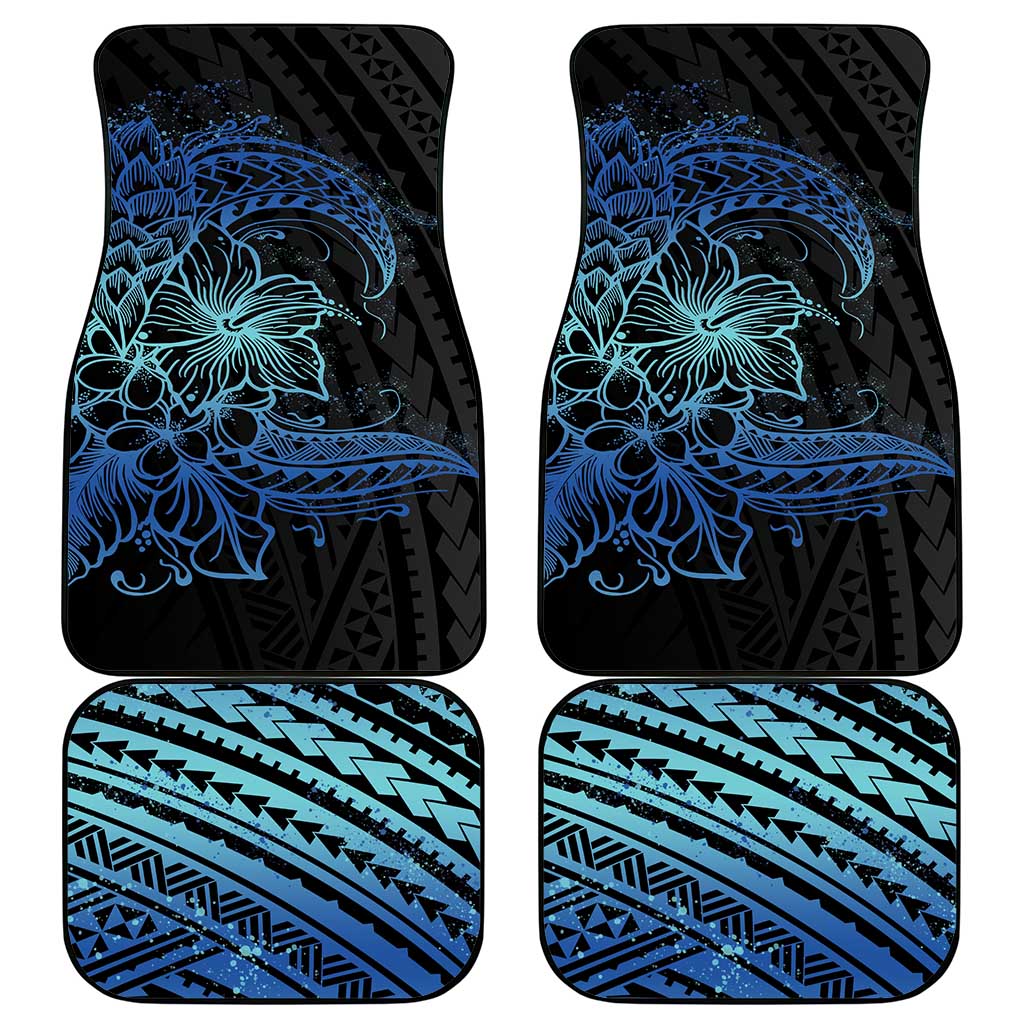 Floral Polynesian Hibiscus Tattoo Car Mats Blue Gradient Style