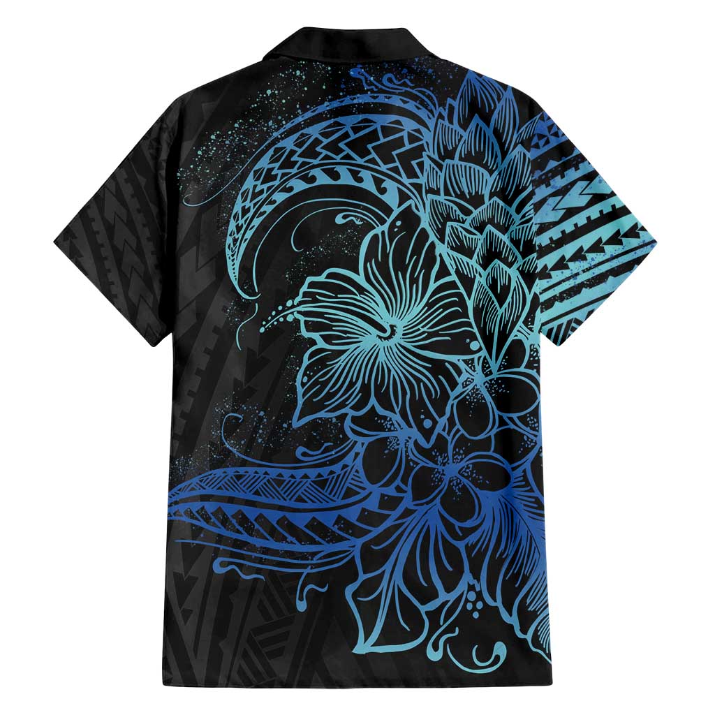 Floral Polynesian Hibiscus Tattoo Family Matching Summer Maxi Dress and Hawaiian Shirt Blue Gradient Style LT9 - Polynesian Pride