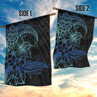 Floral Polynesian Hibiscus Tattoo Garden Flag Blue Gradient Style