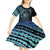 Floral Polynesian Hibiscus Tattoo Kid Short Sleeve Dress Blue Gradient Style