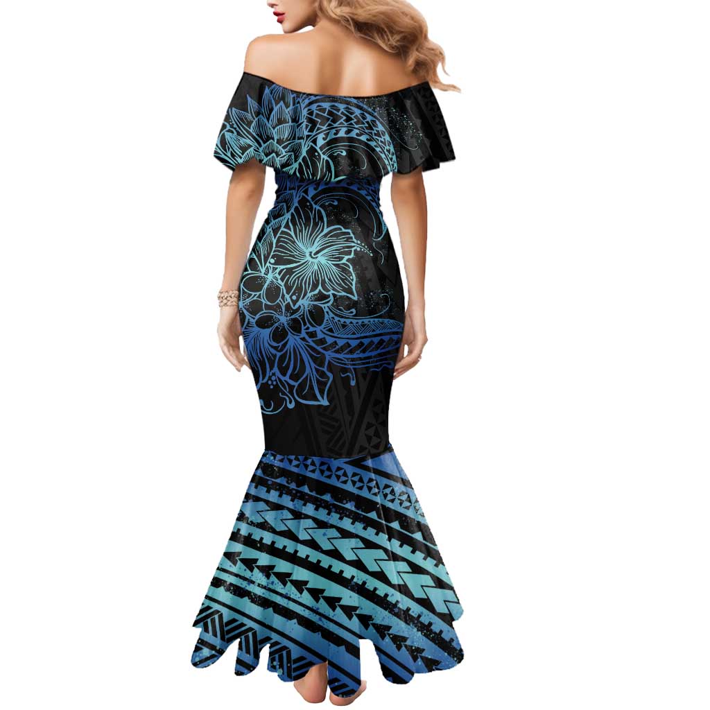 Floral Polynesian Hibiscus Tattoo Mermaid Dress Blue Gradient Style LT9 - Polynesian Pride