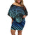 Floral Polynesian Hibiscus Tattoo Off Shoulder Short Dress Blue Gradient Style