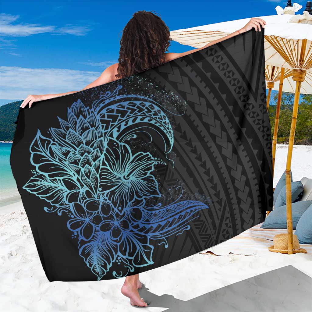 Floral Polynesian Hibiscus Tattoo Sarong Blue Gradient Style