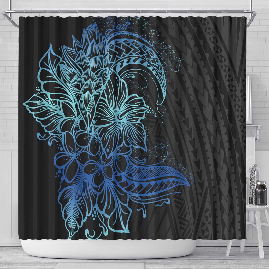Floral Polynesian Hibiscus Tattoo Shower Curtain Blue Gradient Style LT9 - Polynesian Pride