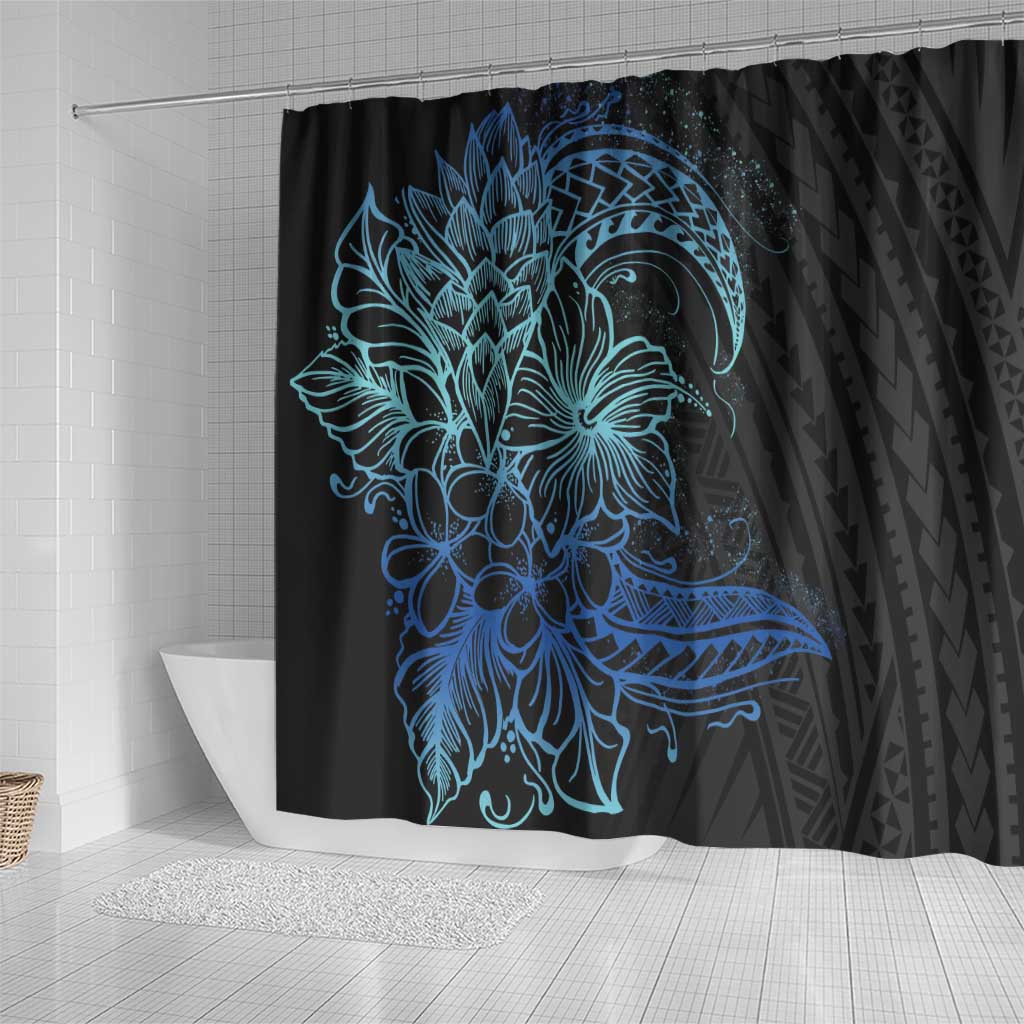 Floral Polynesian Hibiscus Tattoo Shower Curtain Blue Gradient Style LT9 - Polynesian Pride