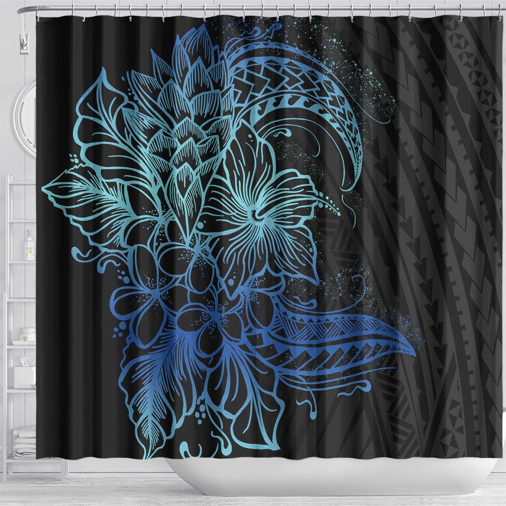Floral Polynesian Hibiscus Tattoo Shower Curtain Blue Gradient Style LT9 - Polynesian Pride