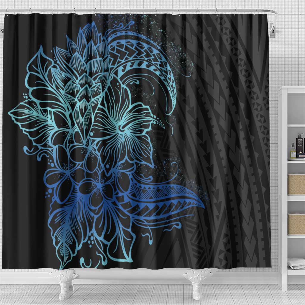 Floral Polynesian Hibiscus Tattoo Shower Curtain Blue Gradient Style LT9 - Polynesian Pride