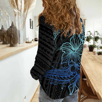 Floral Polynesian Hibiscus Tattoo Women Casual Shirt Blue Gradient Style LT9 - Polynesian Pride