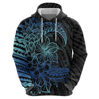 Floral Polynesian Hibiscus Tattoo Zip Hoodie Blue Gradient Style