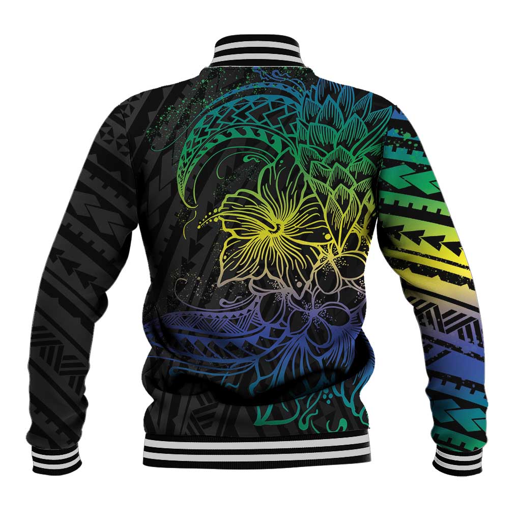 Floral Polynesian Hibiscus Tattoo Baseball Jacket Green Gradient Style LT9 - Polynesian Pride