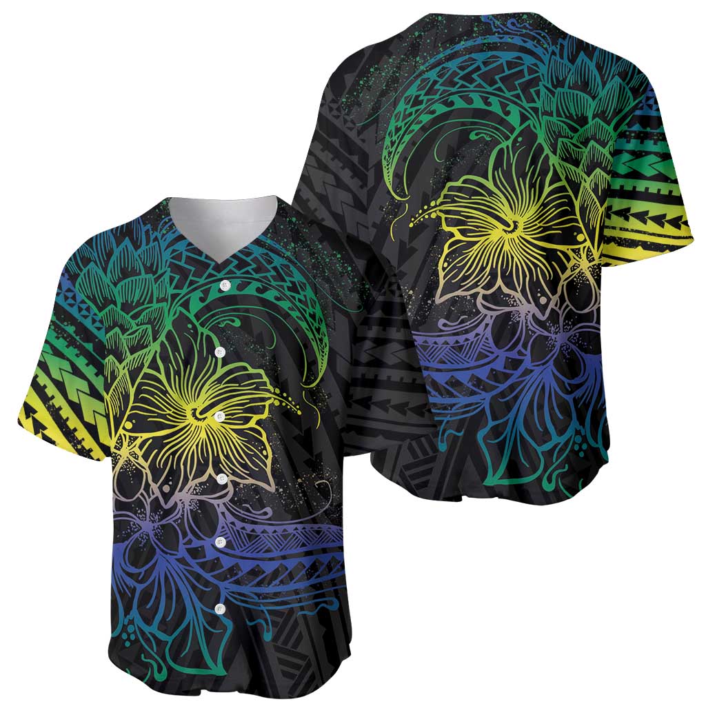 Floral Polynesian Hibiscus Tattoo Baseball Jersey Green Gradient Style LT9 - Polynesian Pride