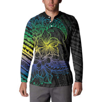 Floral Polynesian Hibiscus Tattoo Button Sweatshirt Green Gradient Style LT9 - Polynesian Pride