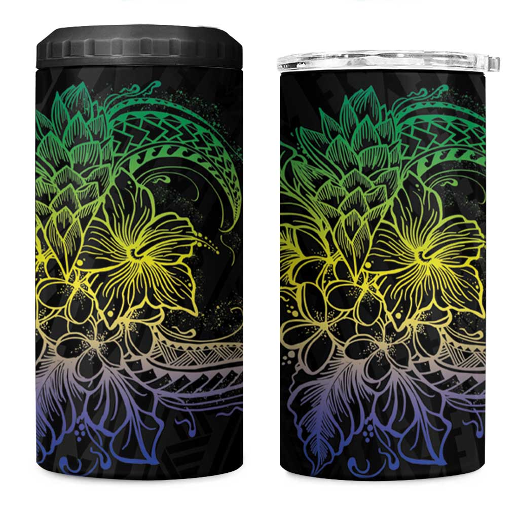 Floral Polynesian Hibiscus Tattoo Can Cooler Tumbler Green Gradient Style
