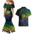 Floral Polynesian Hibiscus Tattoo Couples Matching Mermaid Dress and Hawaiian Shirt Green Gradient Style