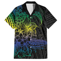 Floral Polynesian Hibiscus Tattoo Family Matching Puletasi and Hawaiian Shirt Green Gradient Style