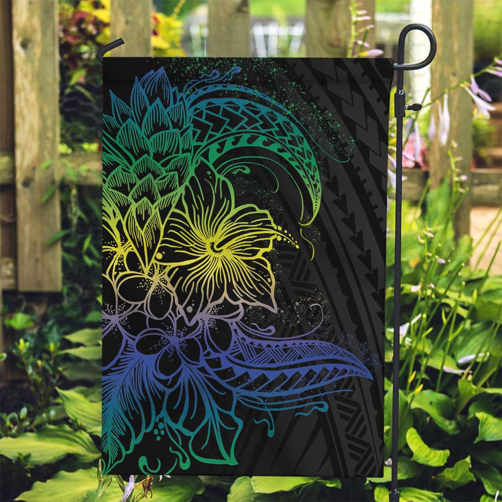 Floral Polynesian Hibiscus Tattoo Garden Flag Green Gradient Style