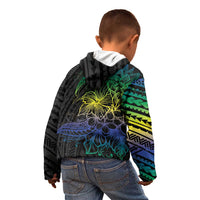 Floral Polynesian Hibiscus Tattoo Kid Hoodie Green Gradient Style