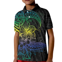 Floral Polynesian Hibiscus Tattoo Kid Polo Shirt Green Gradient Style LT9 Kid Green - Polynesian Pride