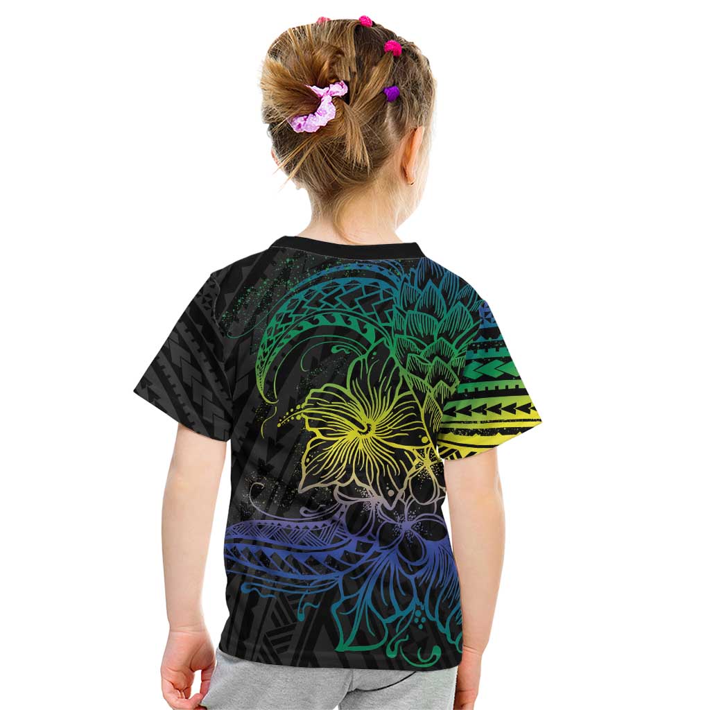 Floral Polynesian Hibiscus Tattoo Kid T Shirt Green Gradient Style LT9 - Polynesian Pride