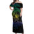 Floral Polynesian Hibiscus Tattoo Off Shoulder Maxi Dress Green Gradient Style