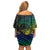 Floral Polynesian Hibiscus Tattoo Off Shoulder Short Dress Green Gradient Style