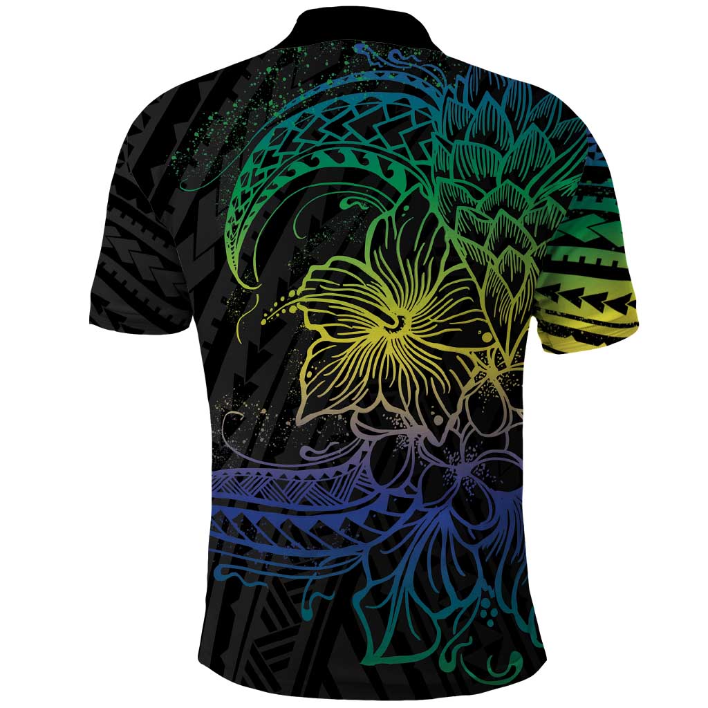 Floral Polynesian Hibiscus Tattoo Polo Shirt Green Gradient Style