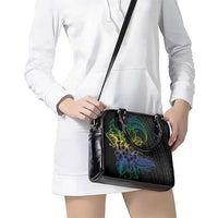 Floral Polynesian Hibiscus Tattoo Shoulder Handbag Green Gradient Style