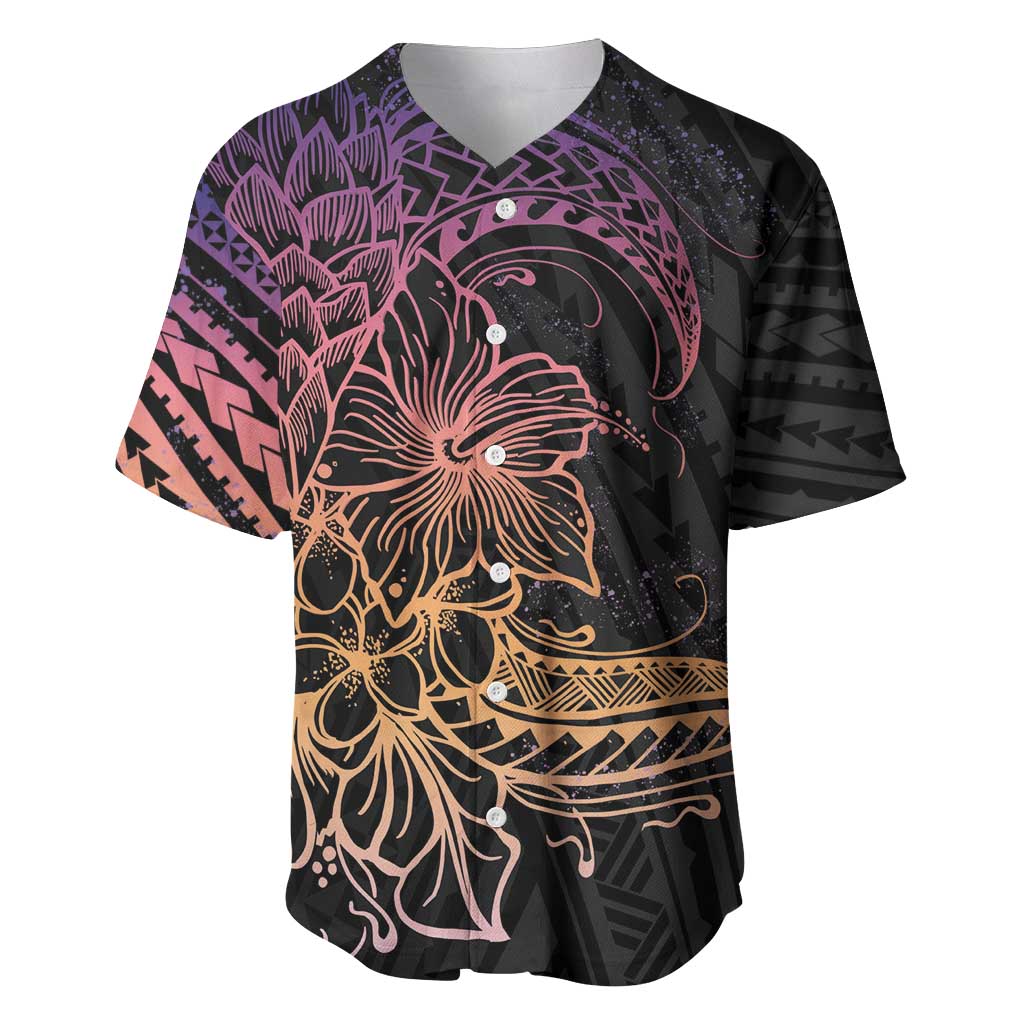 Floral Polynesian Hibiscus Tattoo Baseball Jersey Peach Gradient Style