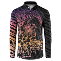 Floral Polynesian Hibiscus Tattoo Button Sweatshirt Peach Gradient Style