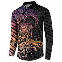 Floral Polynesian Hibiscus Tattoo Button Sweatshirt Peach Gradient Style