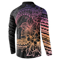 Floral Polynesian Hibiscus Tattoo Button Sweatshirt Peach Gradient Style