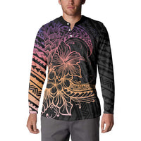 Floral Polynesian Hibiscus Tattoo Button Sweatshirt Peach Gradient Style