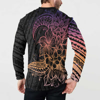 Floral Polynesian Hibiscus Tattoo Button Sweatshirt Peach Gradient Style