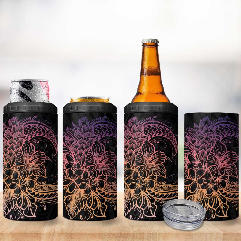 Floral Polynesian Hibiscus Tattoo Can Cooler Tumbler Peach Gradient Style