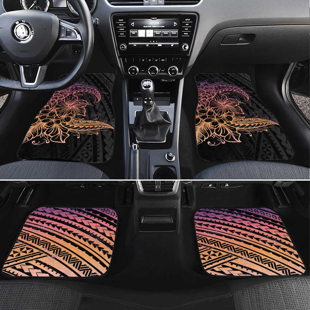 Floral Polynesian Hibiscus Tattoo Car Mats Peach Gradient Style