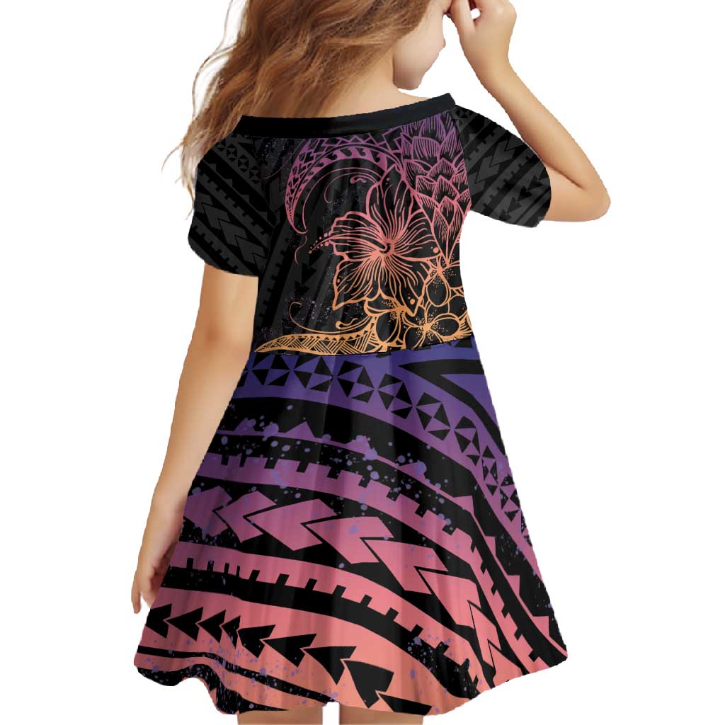 Floral Polynesian Hibiscus Tattoo Family Matching Off Shoulder Maxi Dress and Hawaiian Shirt Peach Gradient Style LT9 - Polynesian Pride