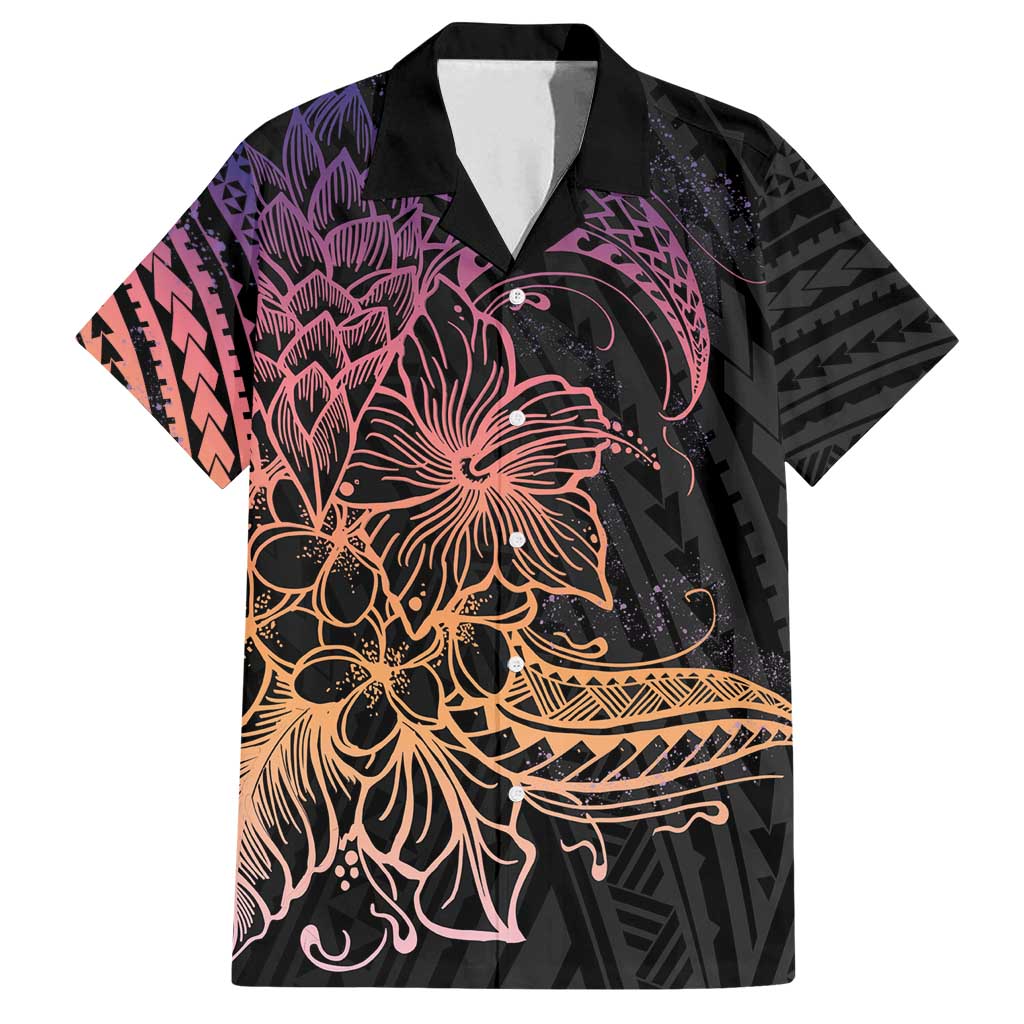 Floral Polynesian Hibiscus Tattoo Family Matching Off Shoulder Maxi Dress and Hawaiian Shirt Peach Gradient Style LT9 Dad's Shirt - Short Sleeve Peach - Polynesian Pride